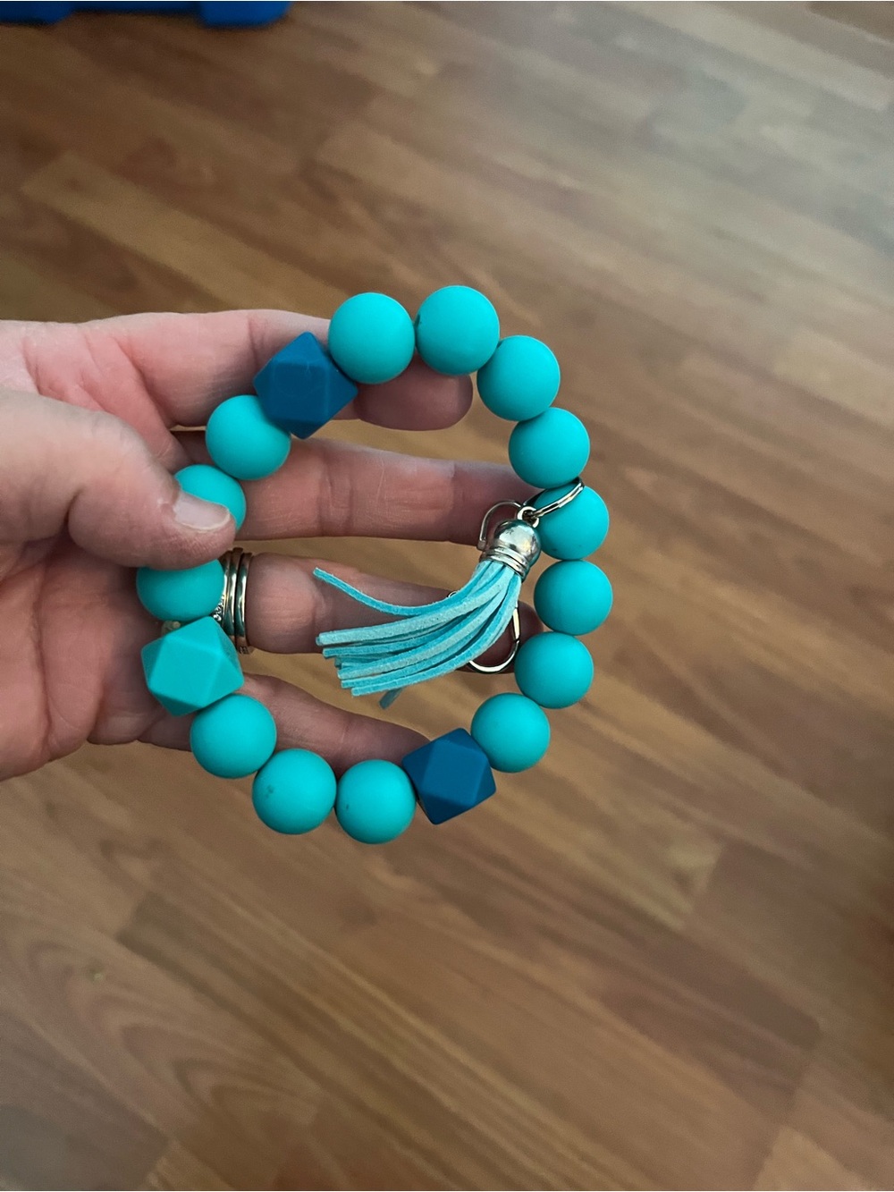 Turquoise Beaded Tassel Key & Card Holder Bracelet